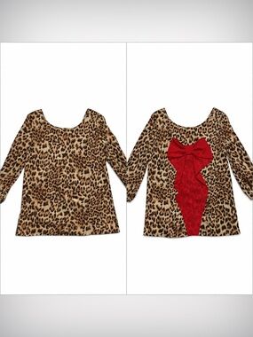 Audrey Ann Leopard Print Top W/ Red Blouse Womens Size Medium